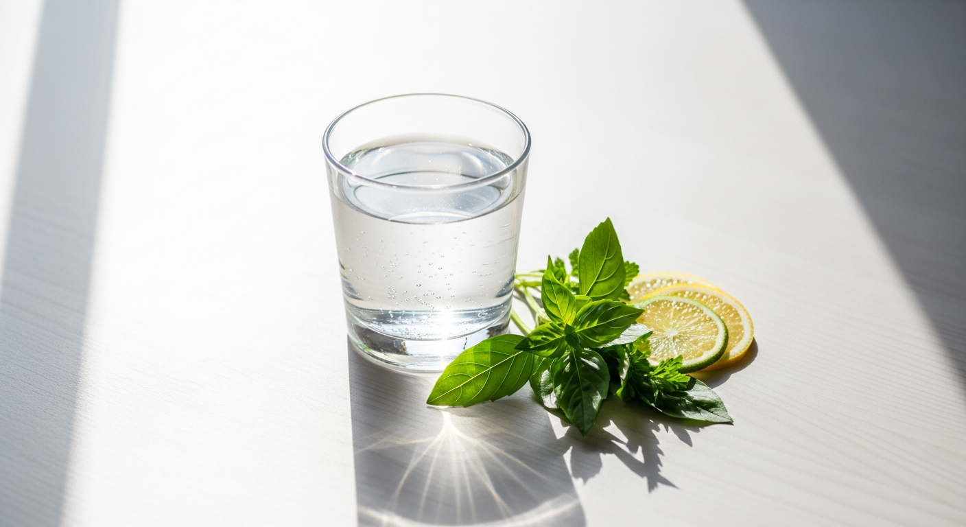 Kozarec sveže vode z baziliko in limeto za naravno jutranjo hidracijo