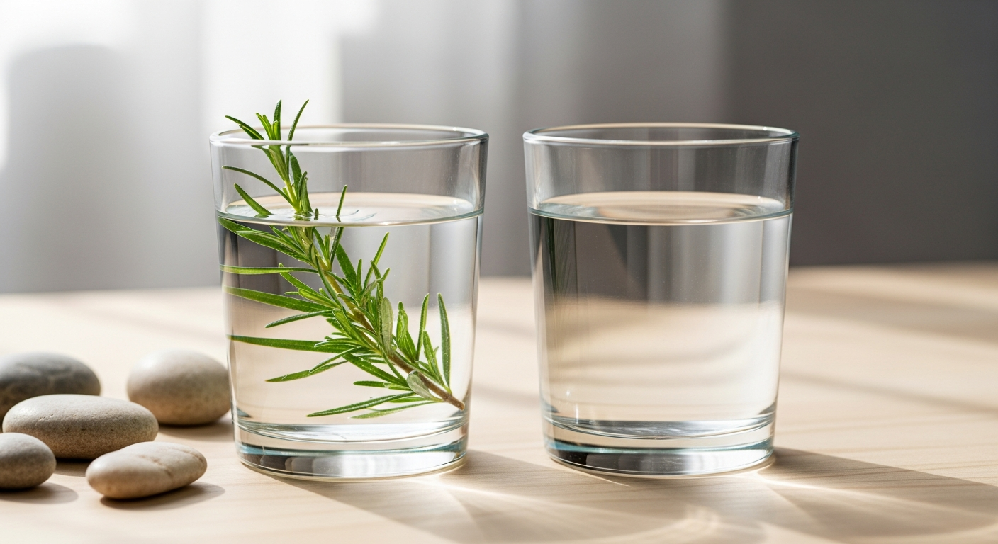 Primerjava navadne vode in žive vode z rožmarinom za boljšo celično hidracijo