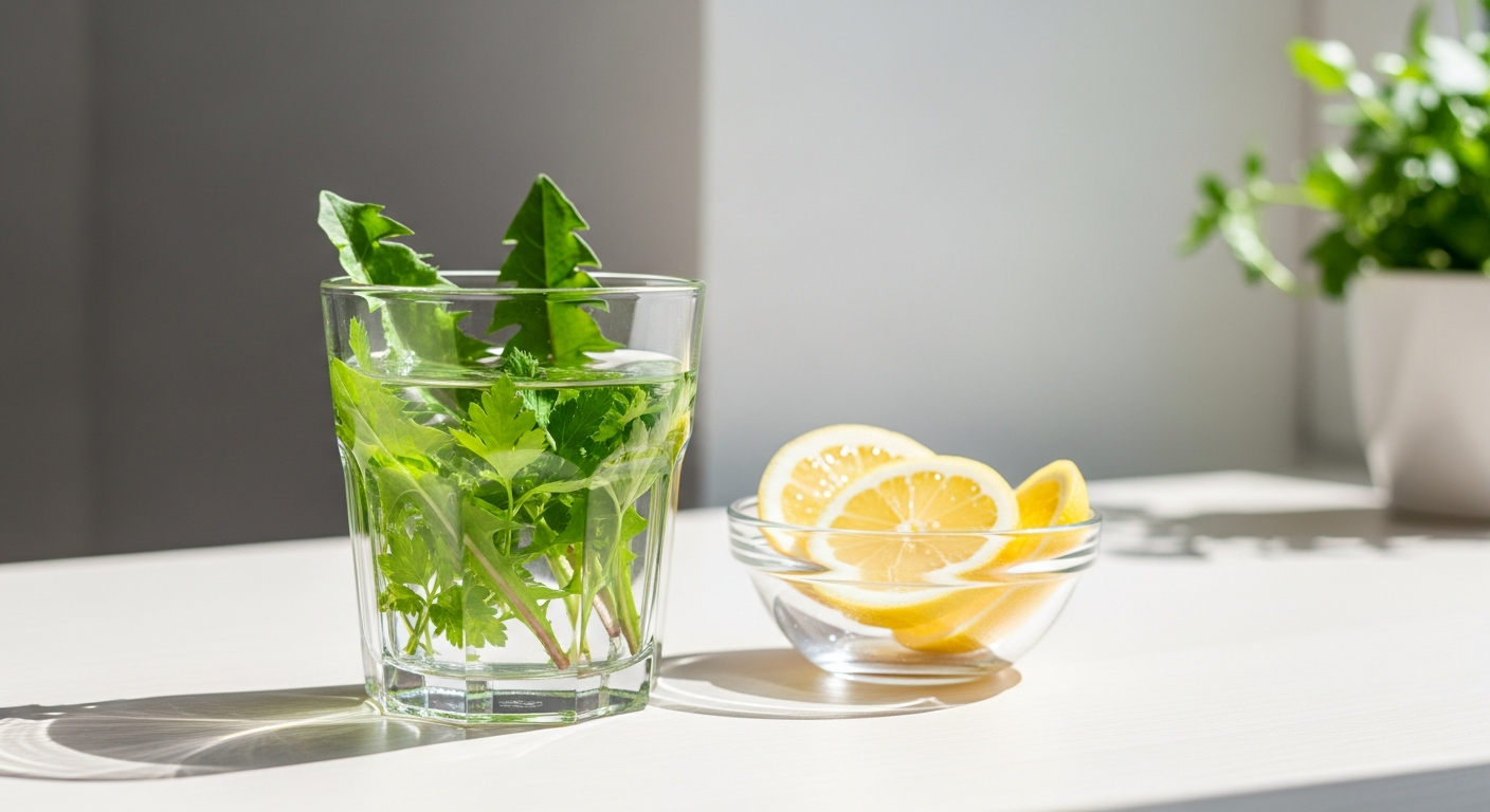 Kozarec sveže vode z zelišči in limono za naravno razstrupljanje in hidracijo telesa