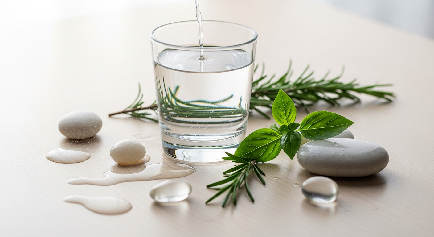 Točenje čiste žive vode z naravnimi zelišči za optimalno hidracijo telesa