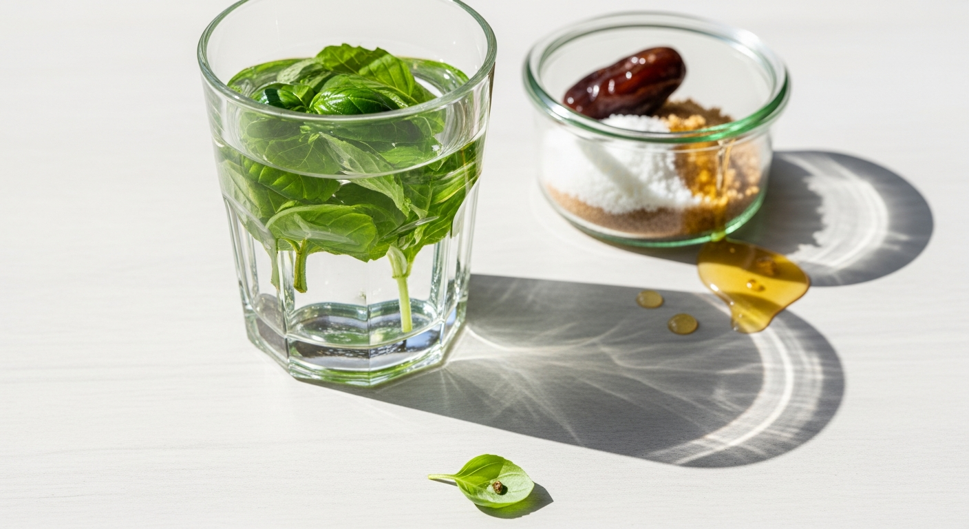 Kozarec zeliščne vode in naravna sladila kot zdrava rešitev za neustavljivo željo po sladkem