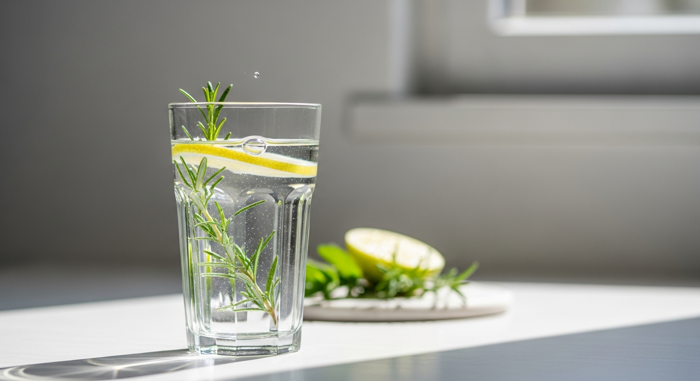 Kozarec čiste žive vode z limono in rožmarinom za optimalno hidracijo telesa