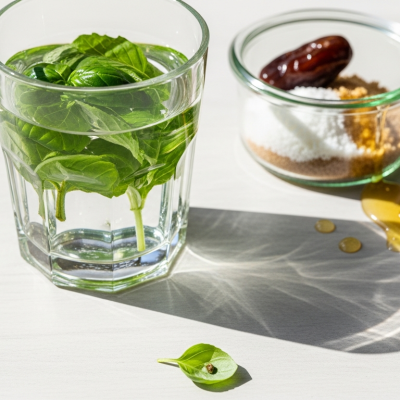 Kozarec zeliščne vode in naravna sladila kot zdrava rešitev za neustavljivo željo po sladkem